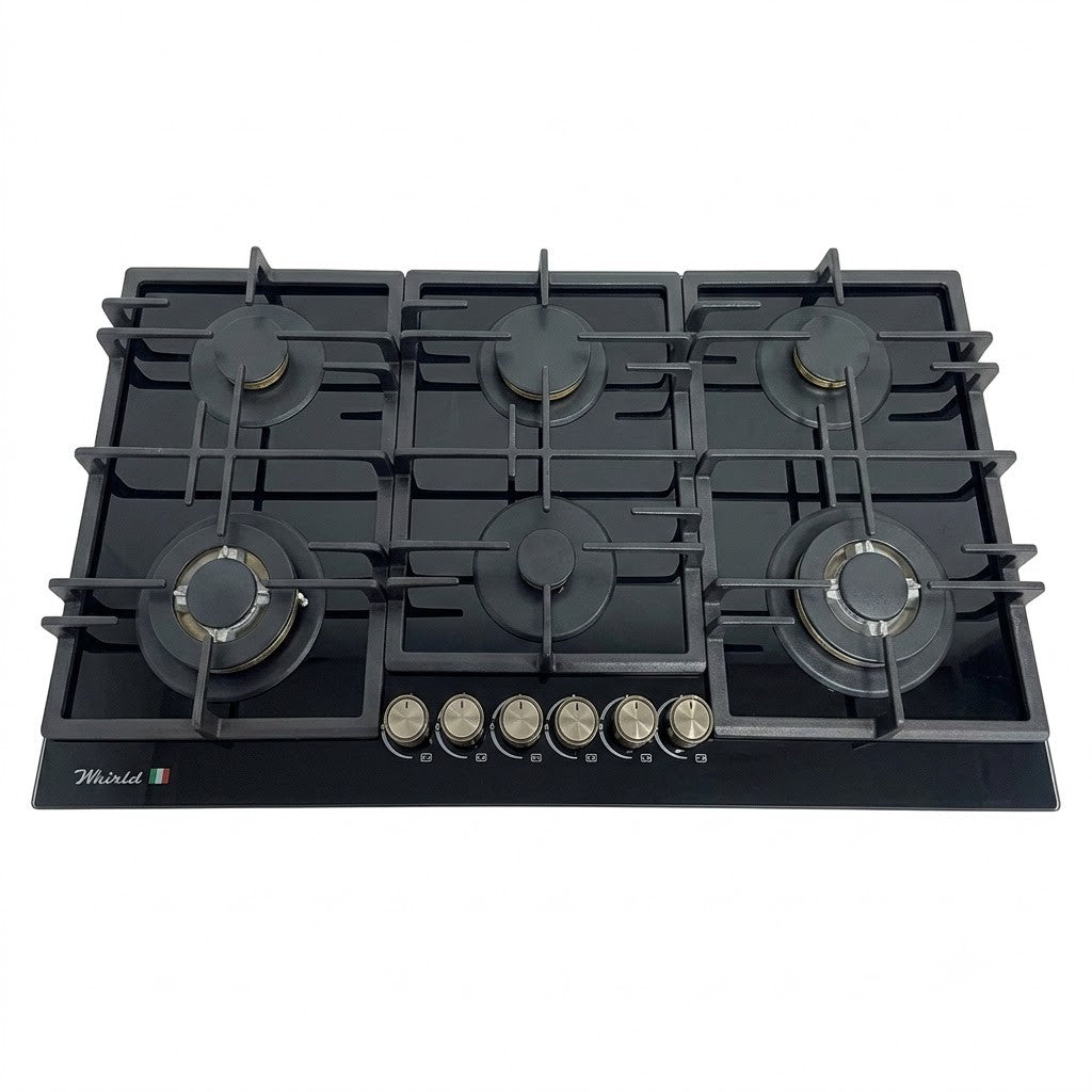 طباخ غاز ميلانو بلت إن 90 سم زجاج أسود – ست مشاعل ID-6002G-BS